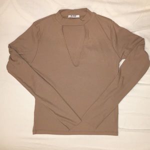 Zara knit v-neck cut out choker long-sleeve top